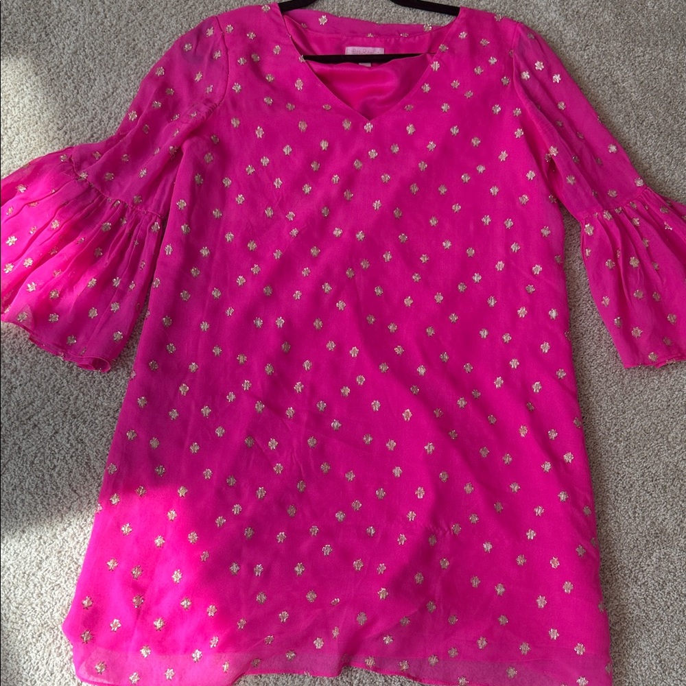 Lilly Pulitzer Hot Pink silk clip dot dress, size 6.